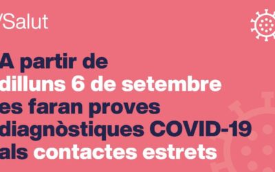 Salut reprèn progressivament a partir del 6 de setembre les proves als contactes estrets d’un positiu COVID-19