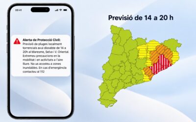Protecció civil envia dos ES-Alert per la previsió de pluges torrencials aquesta tarda i nit